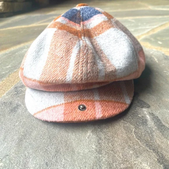 Frye-Orange Plaid Wool-Blend Baker Cap- Tumbleweed Plaid display picture 3